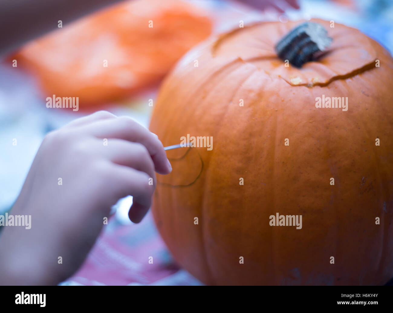 pumpkin carving- cutting out Stock Photo
