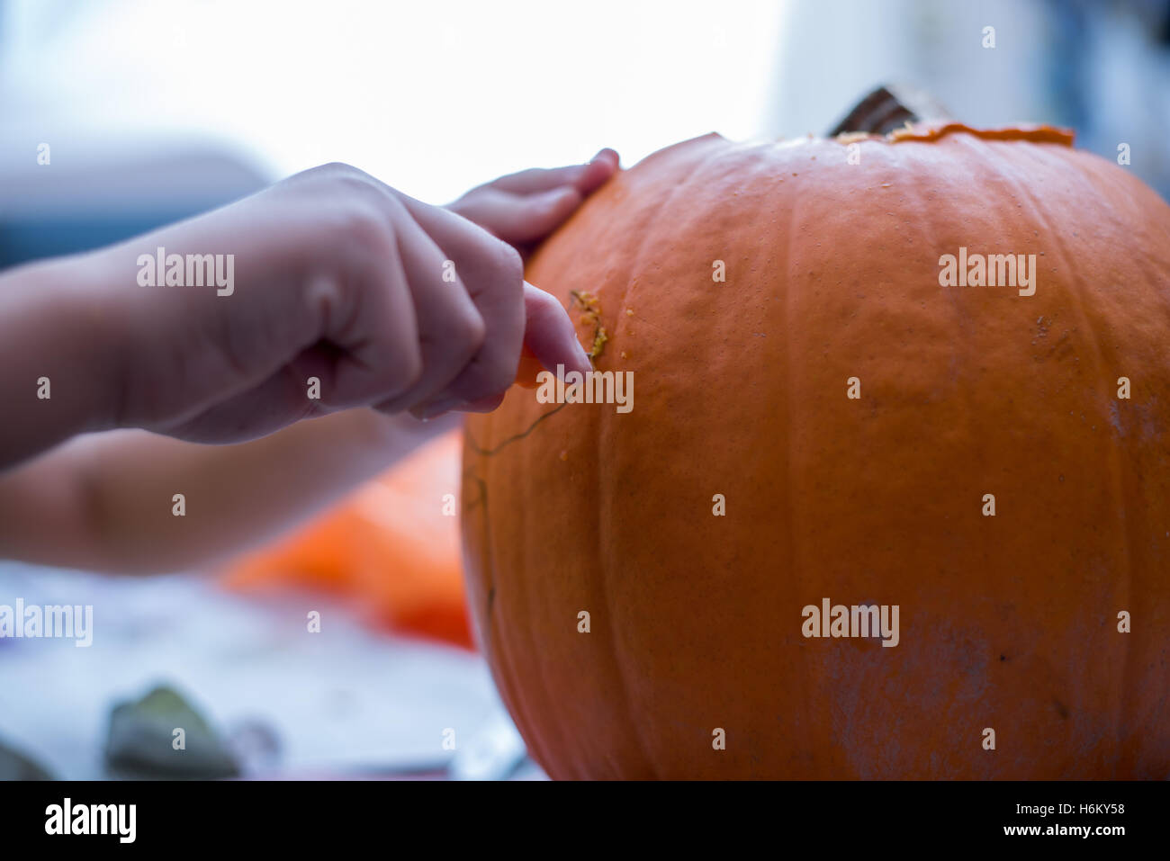 pumpkin carving- cutting out Stock Photo