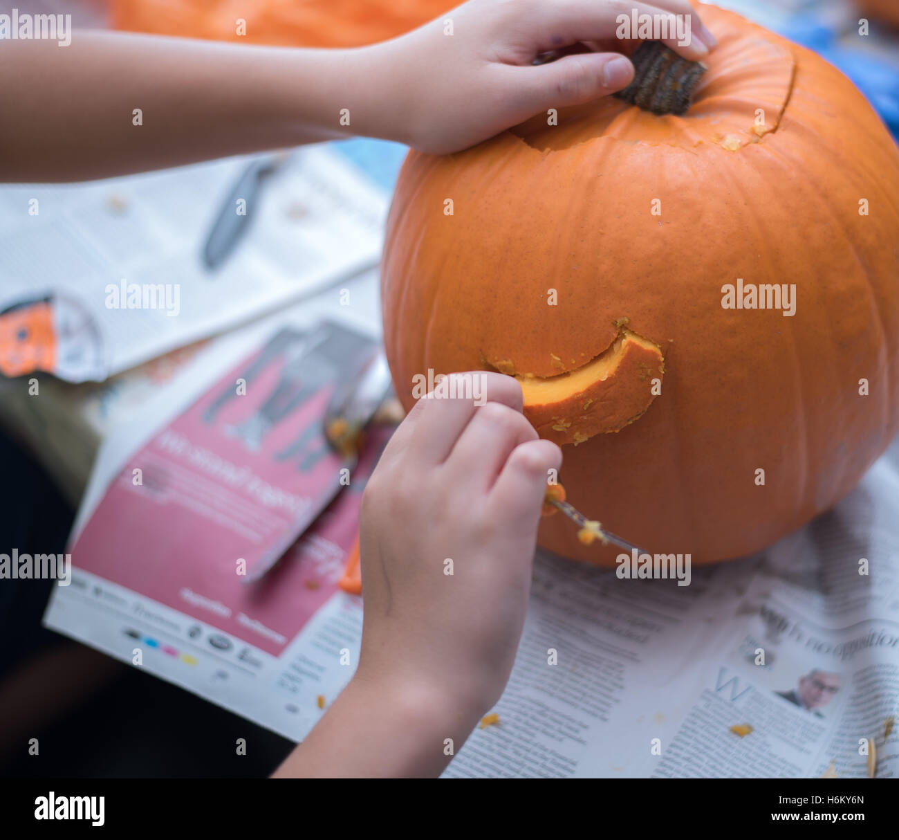 pumpkin caring- eyes come out Stock Photo
