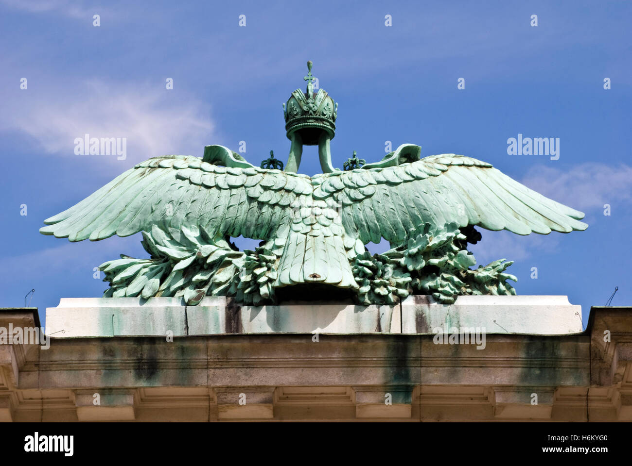 A sculpture of an Eagle on the top of The Albertina, Vienna, Austria Stock Photo