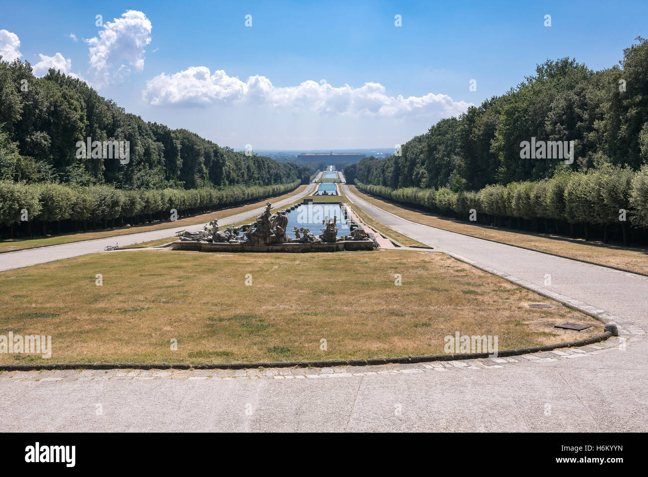 View of long promenade in the park at Royal Palace of Caserta, Italy Stock Photo