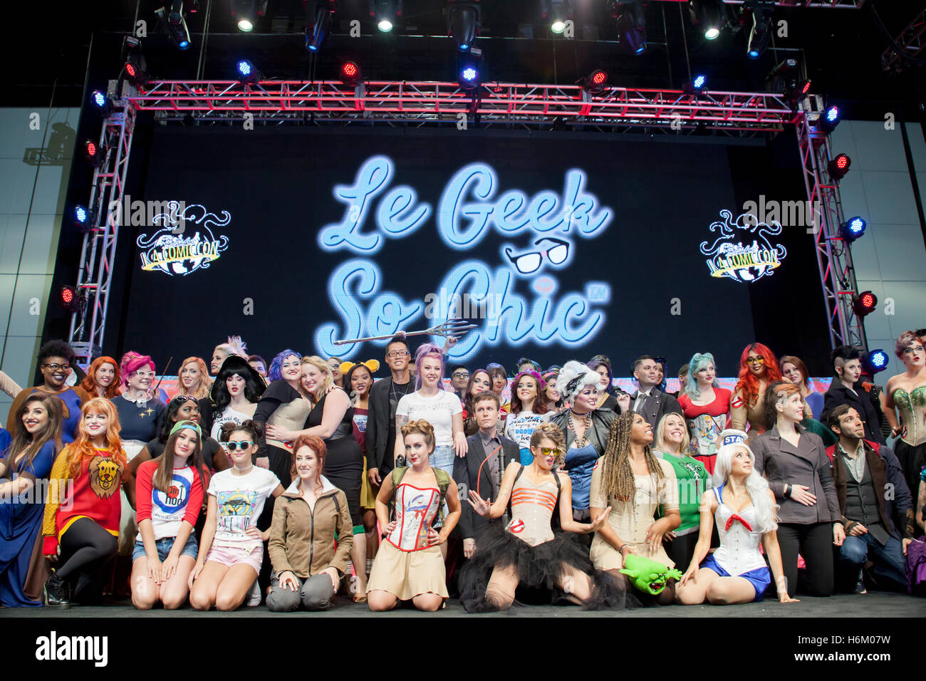 STAN LEE LA COMIC CON: October 29, 2016 Los Angeles, California. The models and designers at the Le Geek So Chic fashion show. Stock Photo