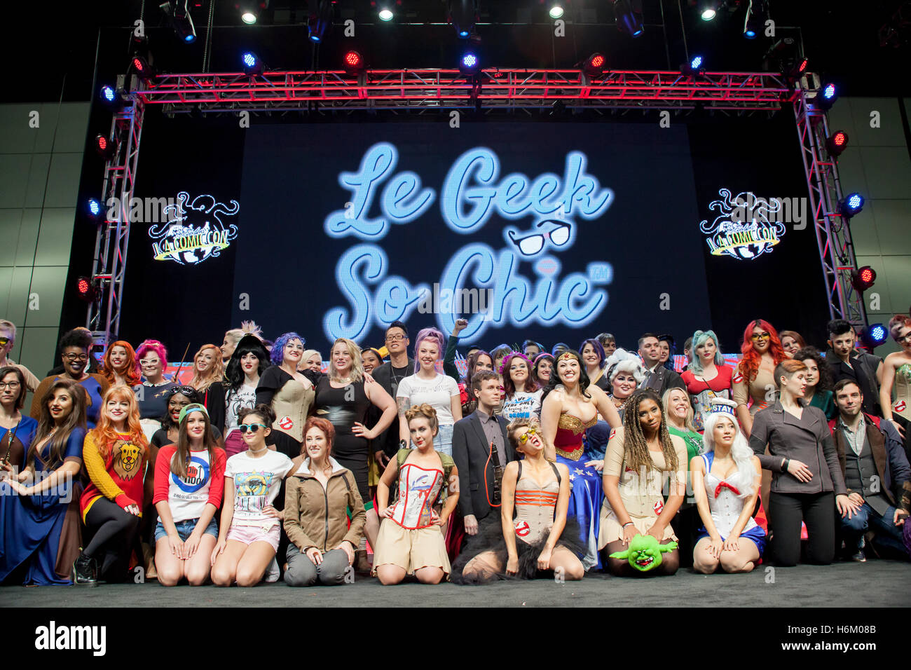 STAN LEE LA COMIC CON: October 29, 2016 Los Angeles, California. The models and designers at the Le Geek So Chic fashion show. Stock Photo