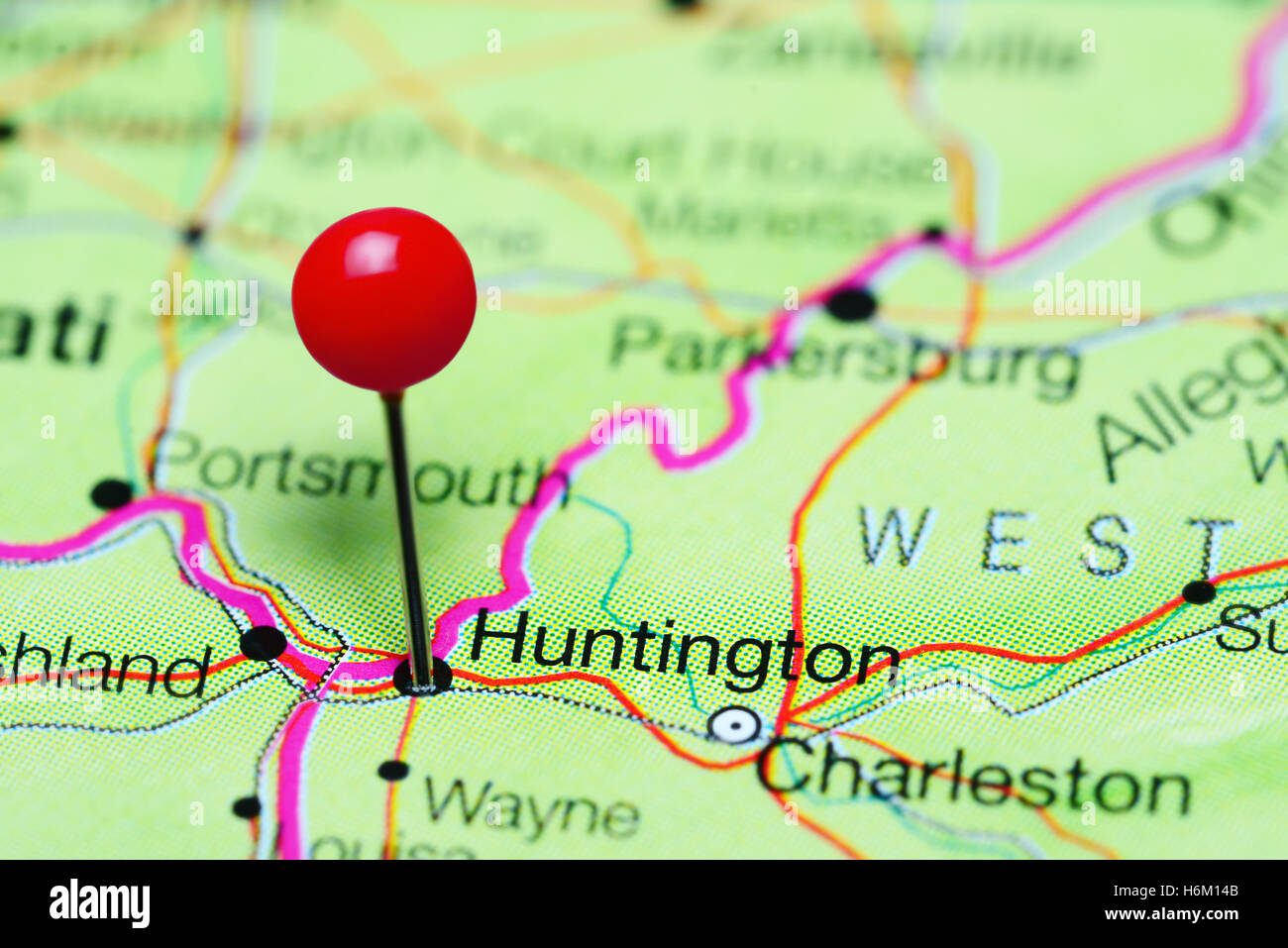 Huntington west virginia hi res - Huntington Pinned On A Map Of West Virginia Usa H6M14B