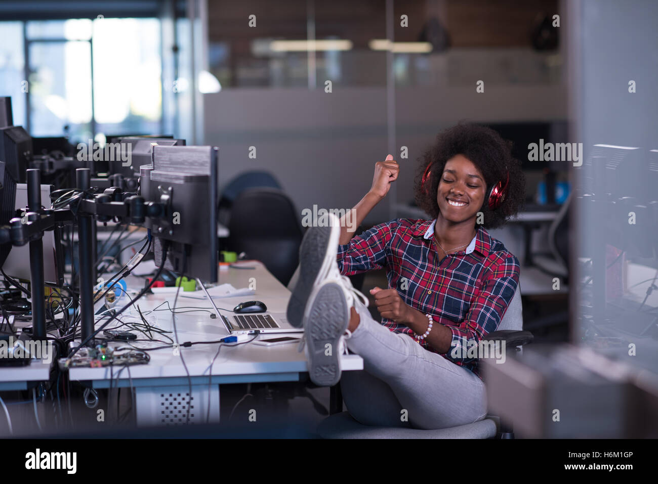 portrait of a young successful African American beautiful woman who ...