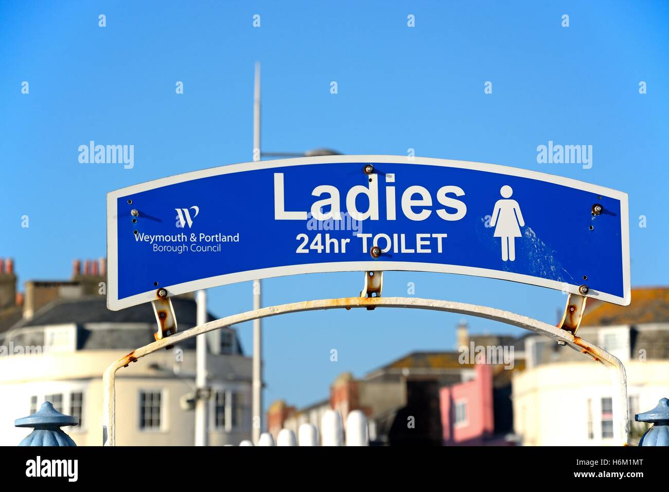 Ladies toilet sign along the Esplanade, Weymouth, Dorset, England, UK