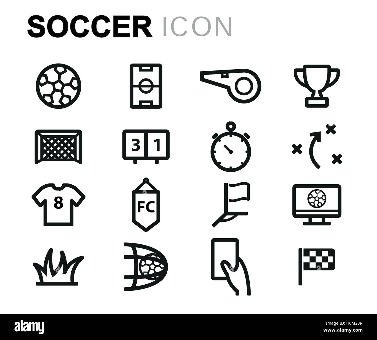 Vector black line soccer icons set on white background Stock Vector ...