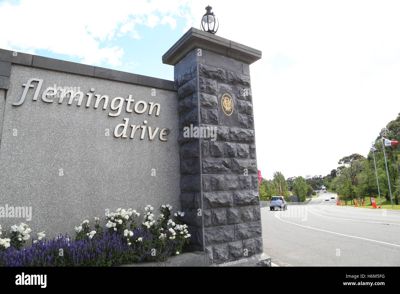 The Flemington Drive entrance to Flemington Racecourse off Epsom Road