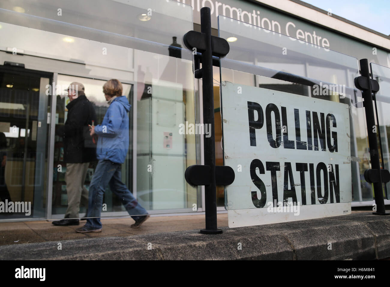20/10/2016. Birstall, UK. Polling stations open in the town of Birstall, West Yorkshire, on voting day in the Batley and Spen by Stock Photo