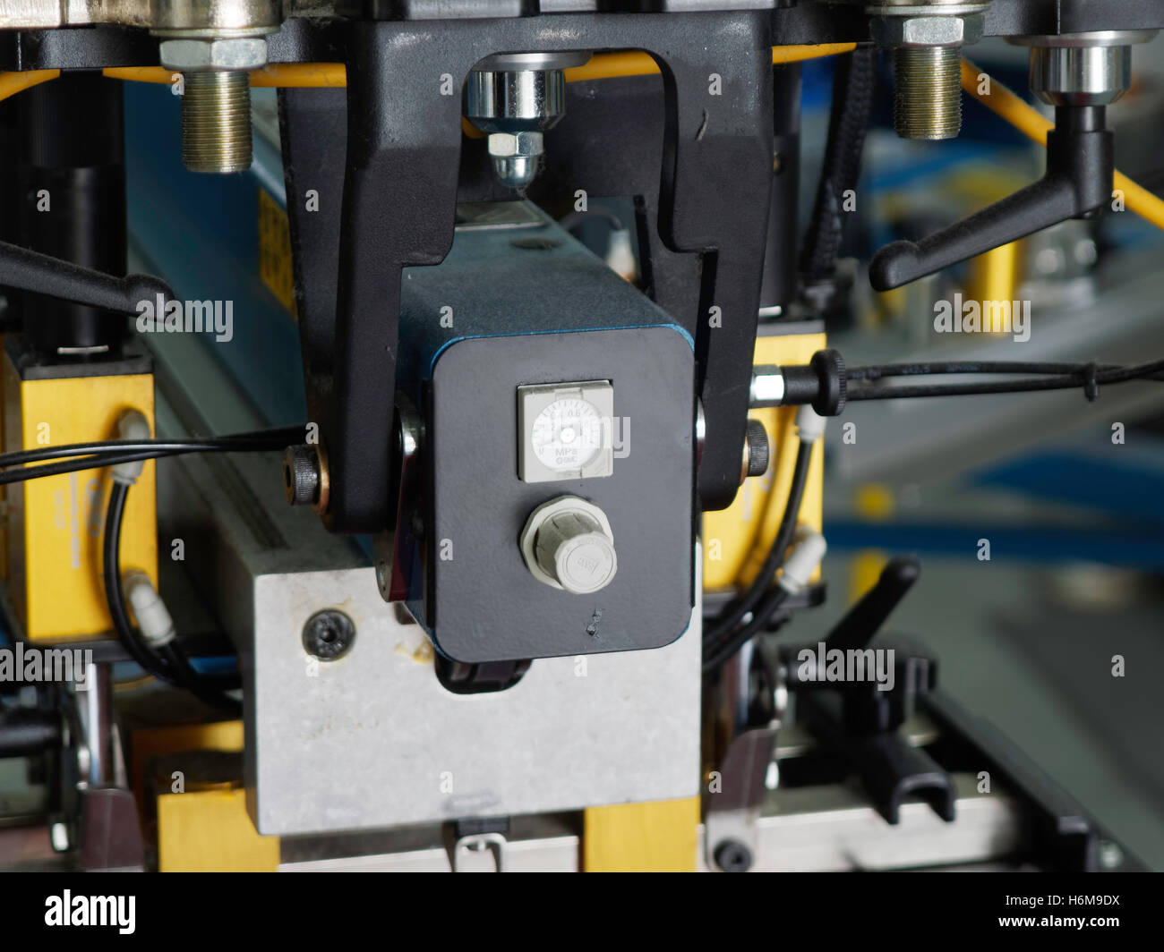M r screen printing press detail stock photo alamy