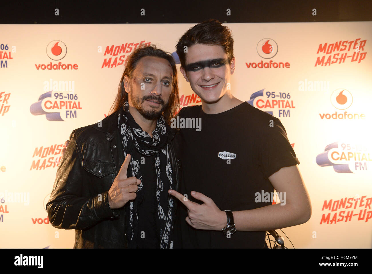 Bob Sinclar and Kungs backstage during Capital FM's Monster Mash Up with  Vodafone held at Manchester Academy at University of Manchester Students  Union, Manchester. Capital's Monster Mash-Up with Vodafone took place at