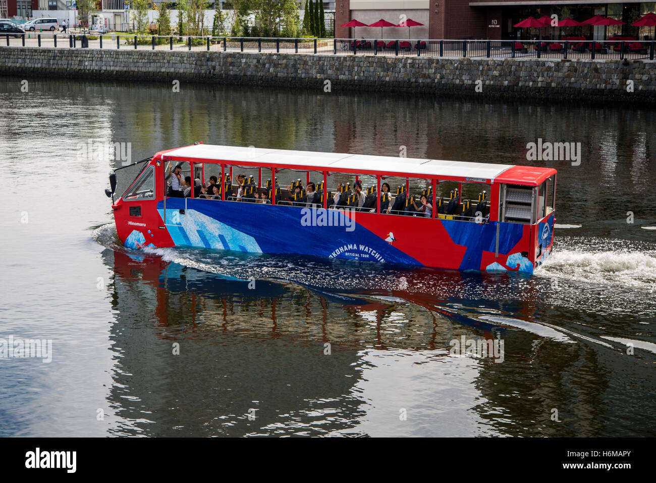 Unidentified people at Amphibious Bus Tour in Yokohama, Japan. Stock Photo