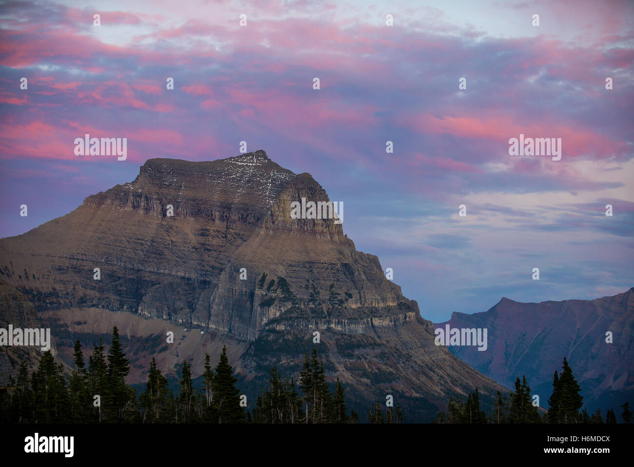 Logan Pass at sunrise, along the Going-to-the-sun highway, Glacier National Park, Montana USA Stock Photo