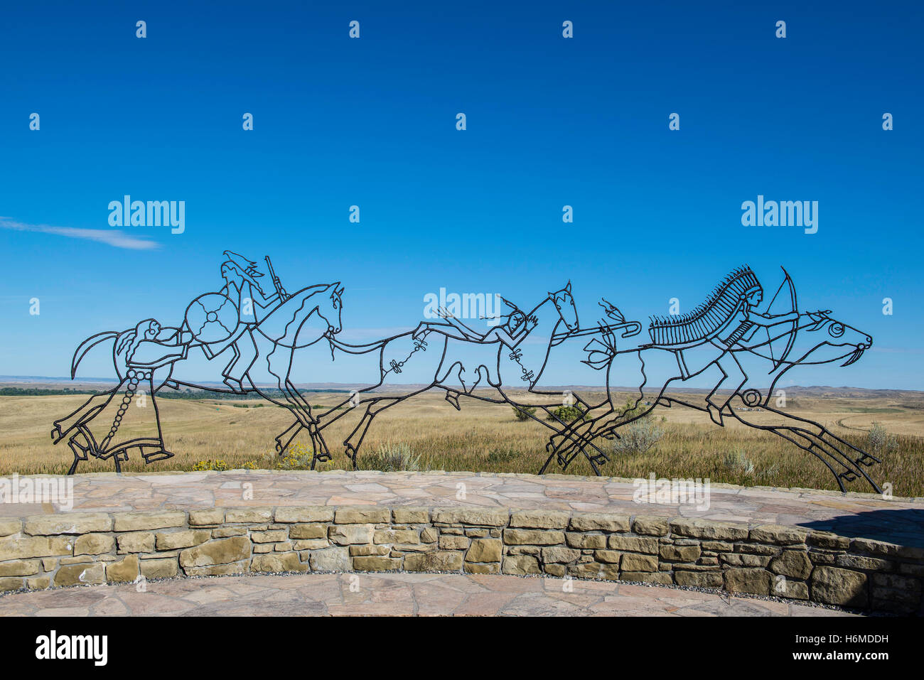 Scultptures of Indian warrior at Little Bighorn Battlefield National Monument, Montana USA Stock Photo