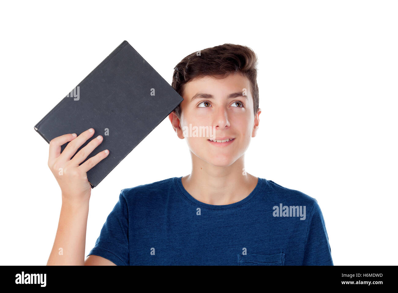 Teenager kid with a book isolated on a white background Stock Photo - Alamy