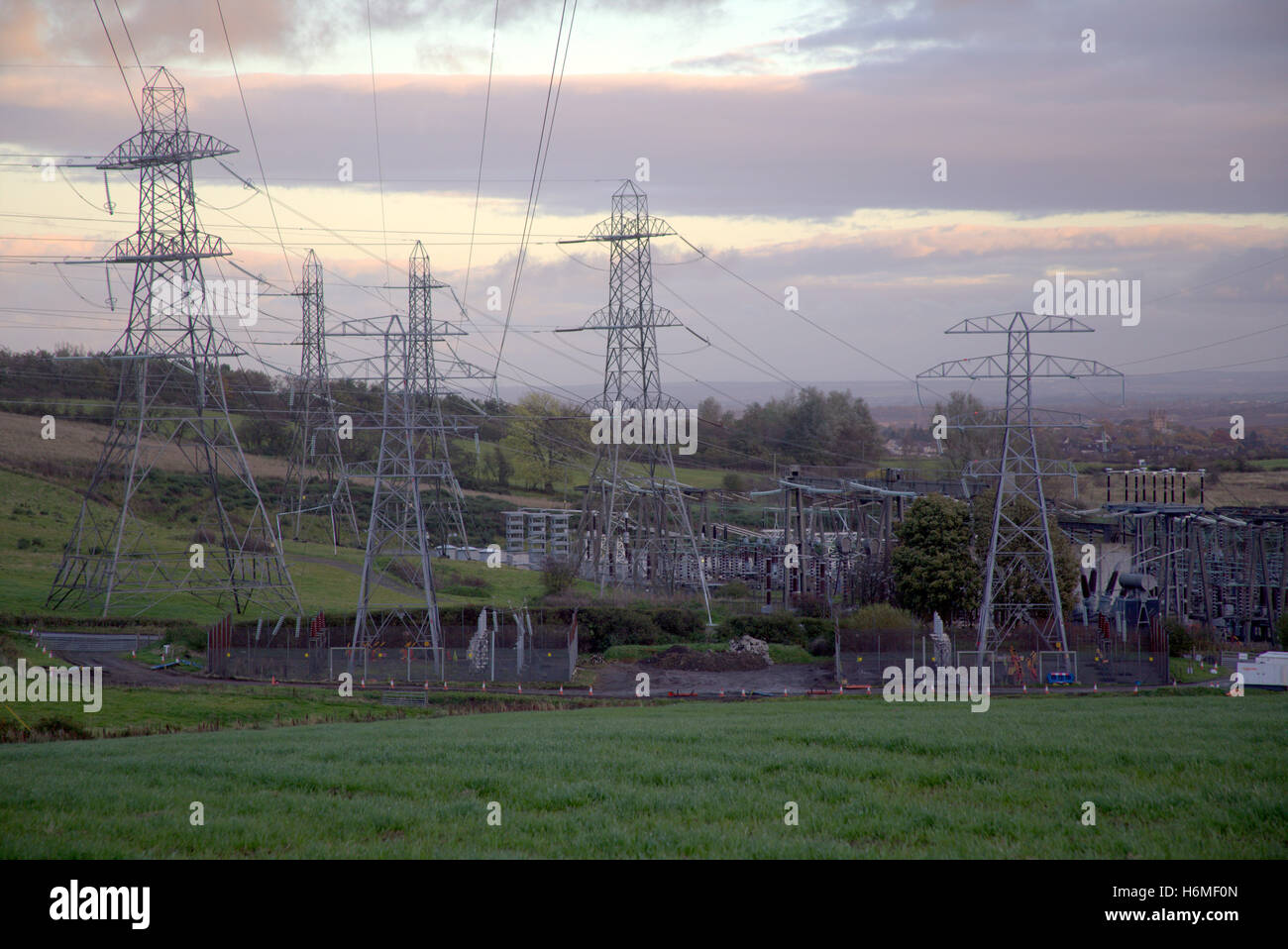 Electrical substation by A810 roundabout Duntocher Glasgow road near faifley Stock Photo