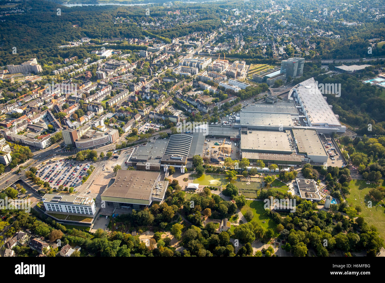 Aerial picture, Essen fair, Gruga hall, Grugapark, food, Ruhr area, North Rhine-Westphalia, Germany, Europe DE aerial picture Stock Photo