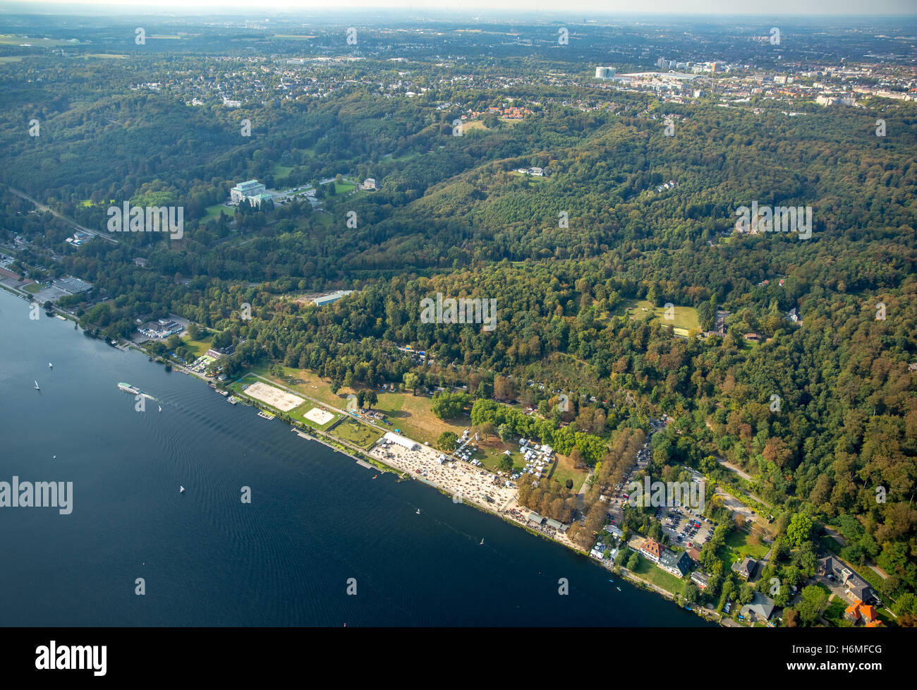 Aerial picture, the last warm days in the Seaside Beach Baldeney, food, Ruhr area, North Rhine-Westphalia, Germany, Europe DE Stock Photo