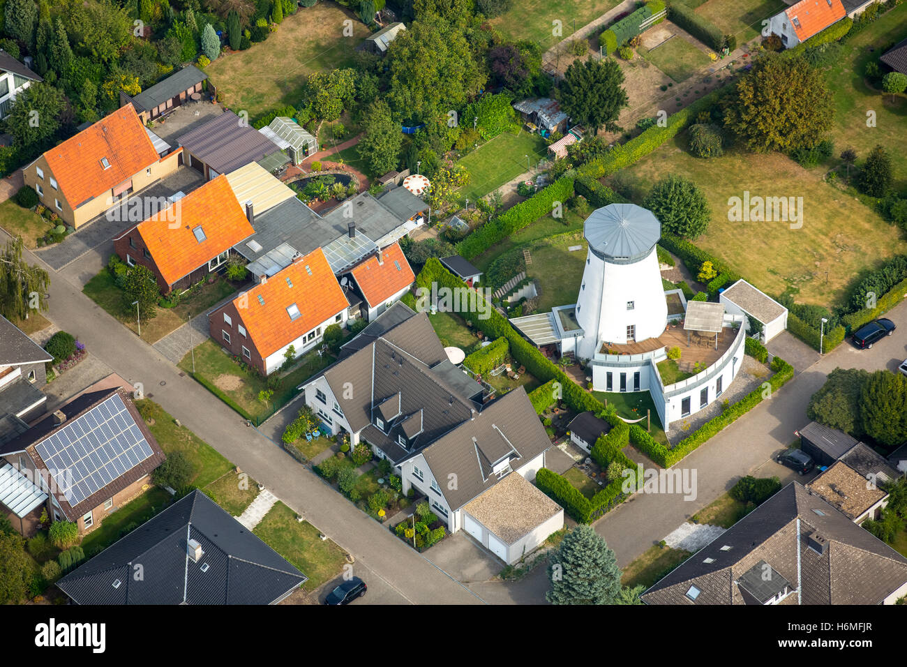 Aerial picture, former windmill, Wesel, the Lower Rhine, North Rhine-Westphalia, Germany, DE, Europe, aerial picture, birds-eyes Stock Photo