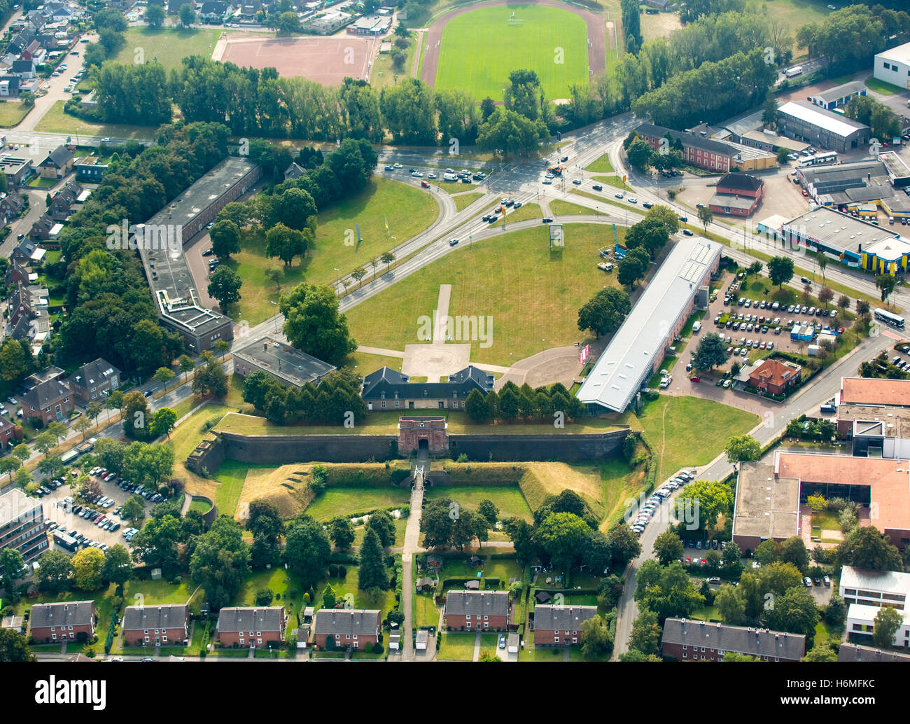 Aerial picture, in the stronghold, Prussian's museum of North Rhine-Westphalia, Wesel, the Lower Rhine, North Rhine-Westphalia, Stock Photo