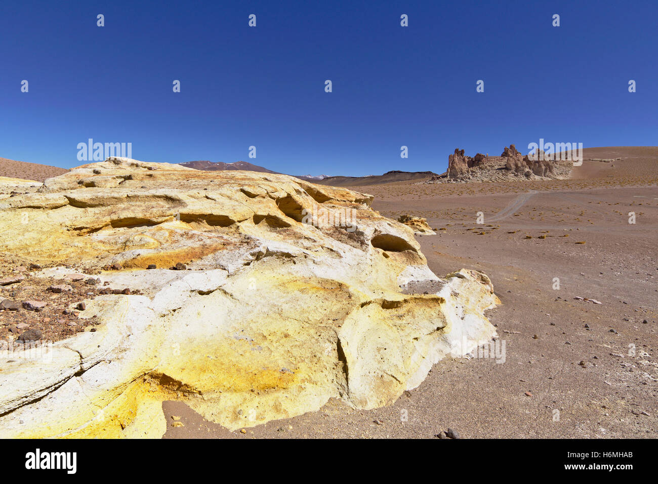 Chile Colorful Rocks Yellow and red rock formations in the Atacama desert, Chile Stock Photo ...