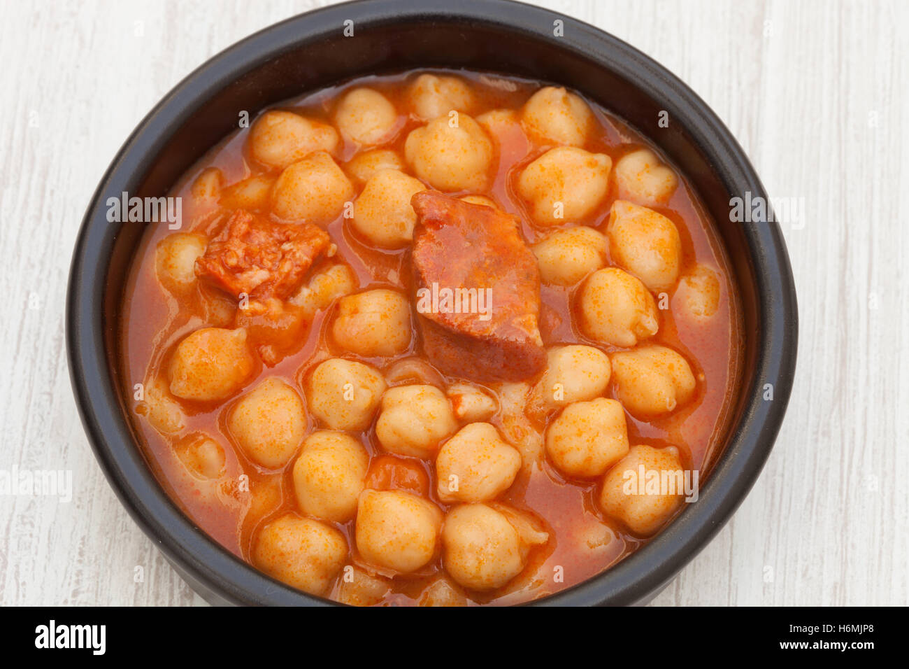 Dish of Spanishstyle cooked chickpea. Delicious homemade food Stock