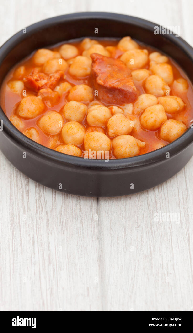 Dish of Spanishstyle cooked chickpea. Delicious homemade food Stock