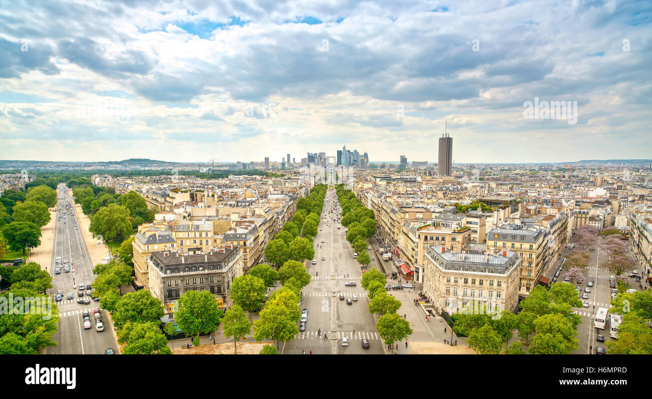 La Defense business area, La Grande Armee avenue. View from Arc de Triomphe. Paris, France, Europe. Stock Photo