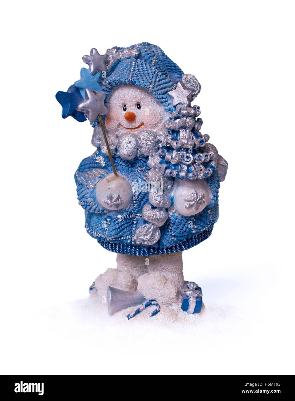 Christmas snowman with magic wand Stock Photo