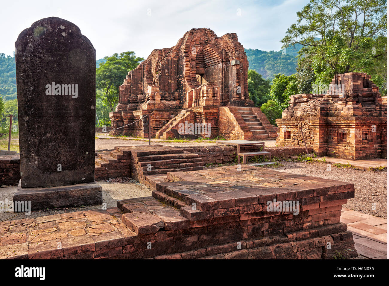 Ancient temple ruins of Group G. My Son Sanctuary, Quang Nam Province, Vietnam. Stock Photo