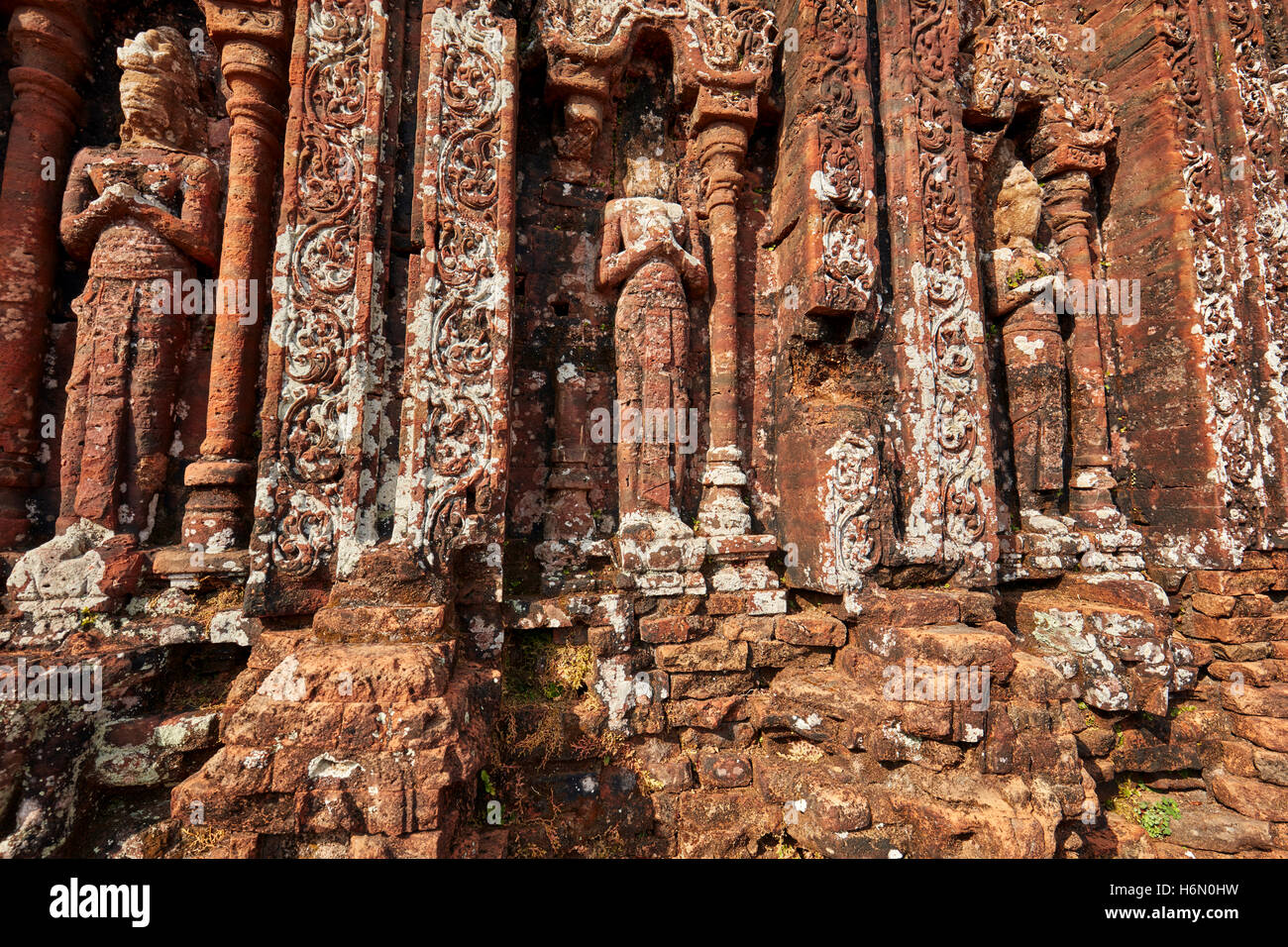 Bas-relief on a temple in Group D. My Son Sanctuary, Quang Nam Province, Vietnam. Stock Photo