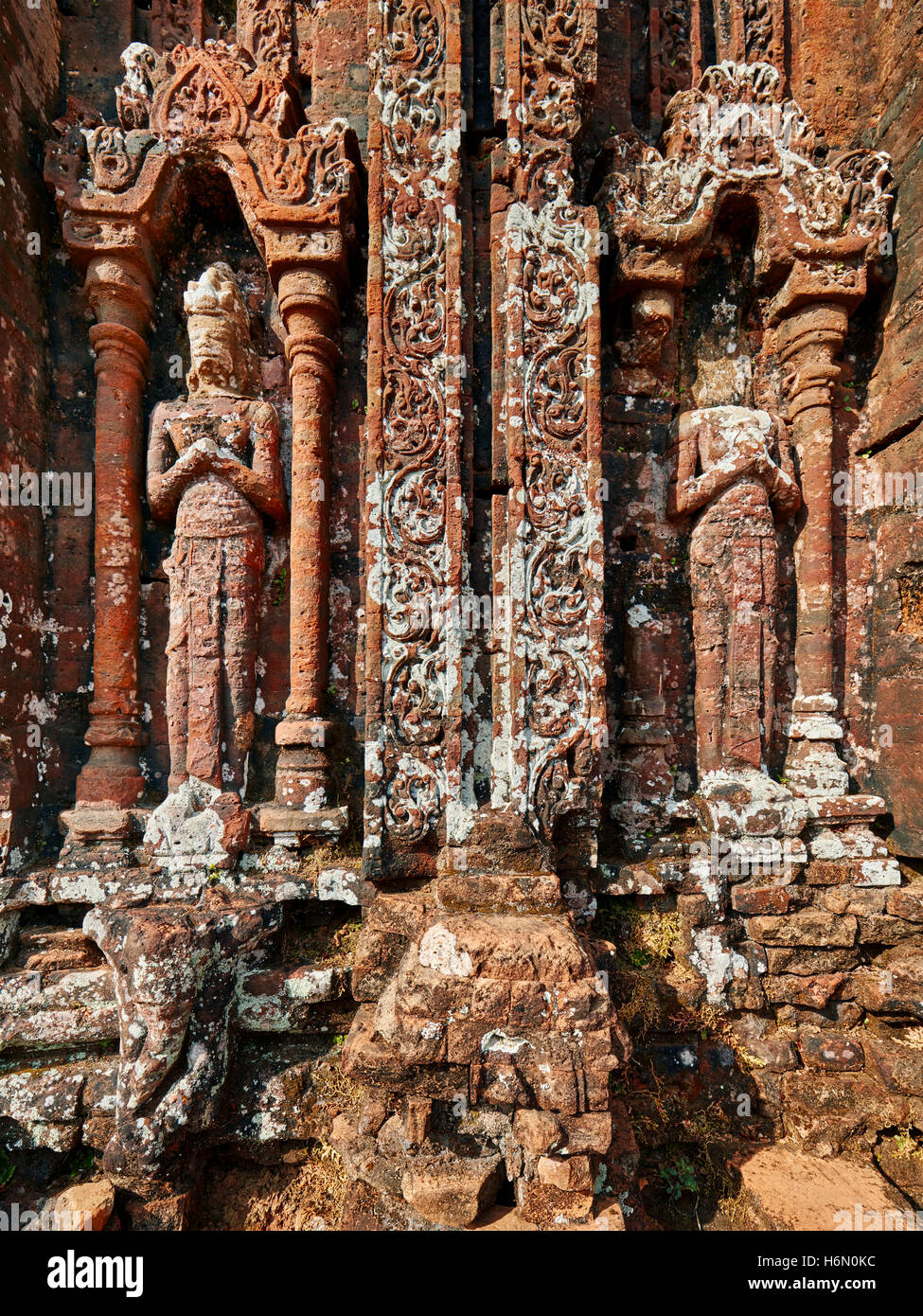 Bas-relief on a temple in Group D. My Son Sanctuary, Quang Nam Province, Vietnam. Stock Photo