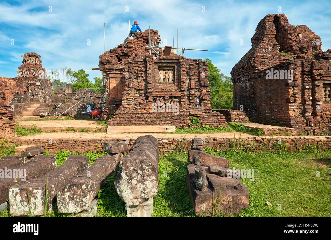 Ancient temple ruins of Group B. My Son Sanctuary, Quang Nam Province, Vietnam. Stock Photo