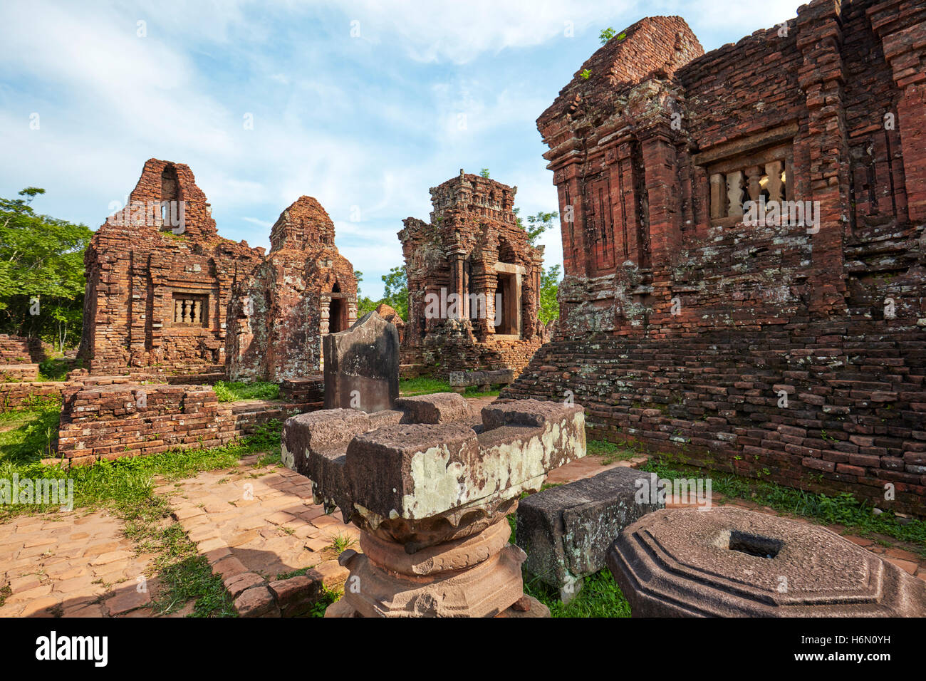 Ancient temple ruins in the Group D. My Son Sanctuary, Quang Nam Province, Vietnam. Stock Photo