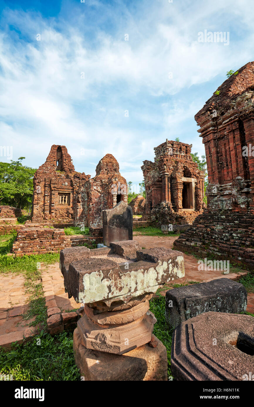 Ancient temple ruins of Group D. My Son Sanctuary, Quang Nam Province, Vietnam. Stock Photo