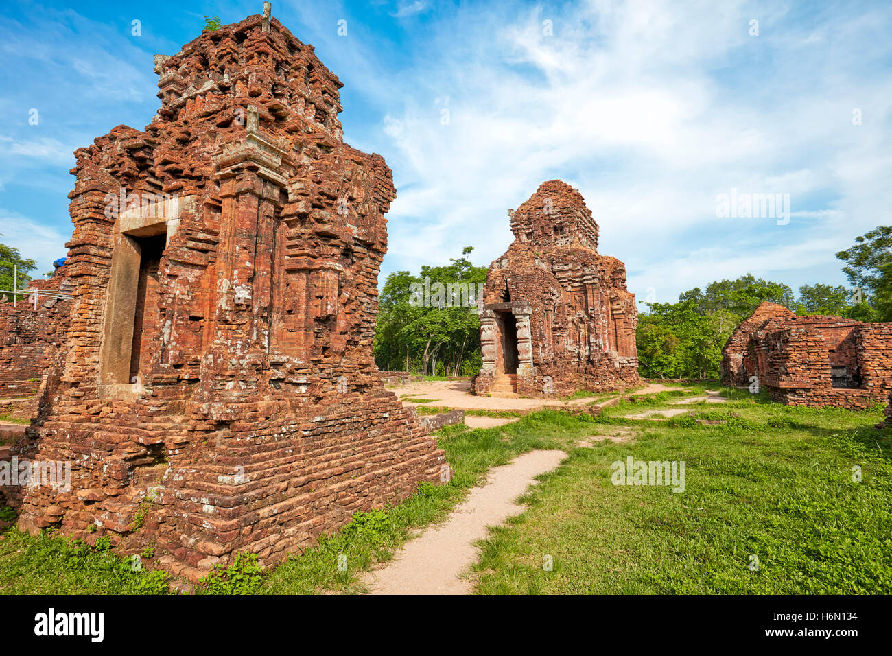 Two Kalans (sanctuary towers) in Group C. My Son Sanctuary, Quang Nam Province, Vietnam. Stock Photo