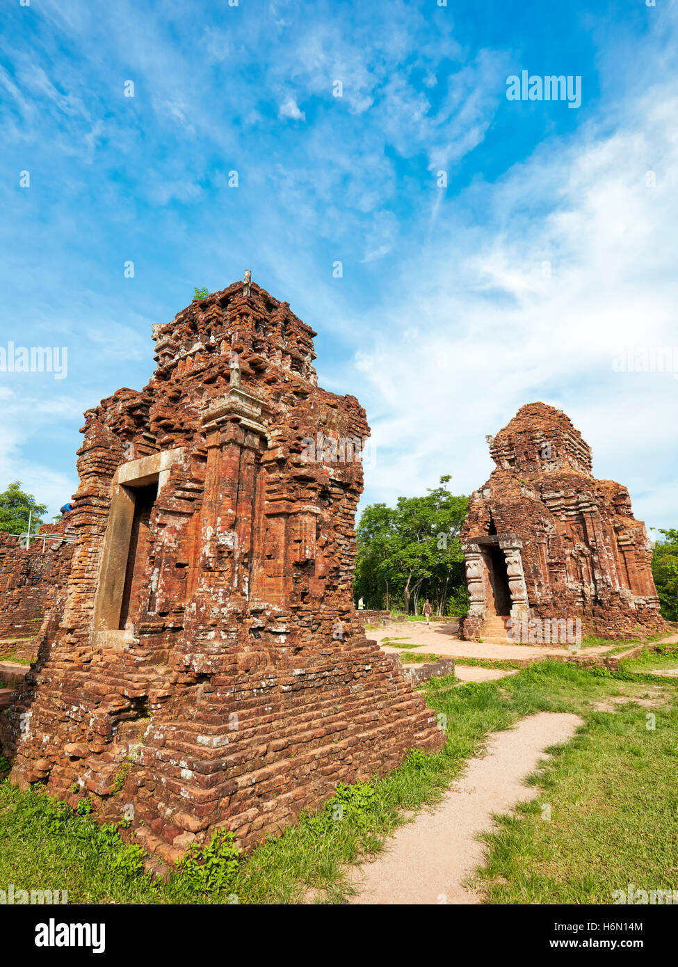 Two Kalans (sanctuary towers) in Group C. My Son Sanctuary, Quang Nam Province, Vietnam. Stock Photo