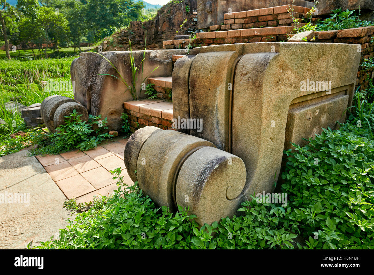 Ancient temple staircase. Group A, My Son Sanctuary, Quang Nam Province, Vietnam. Stock Photo