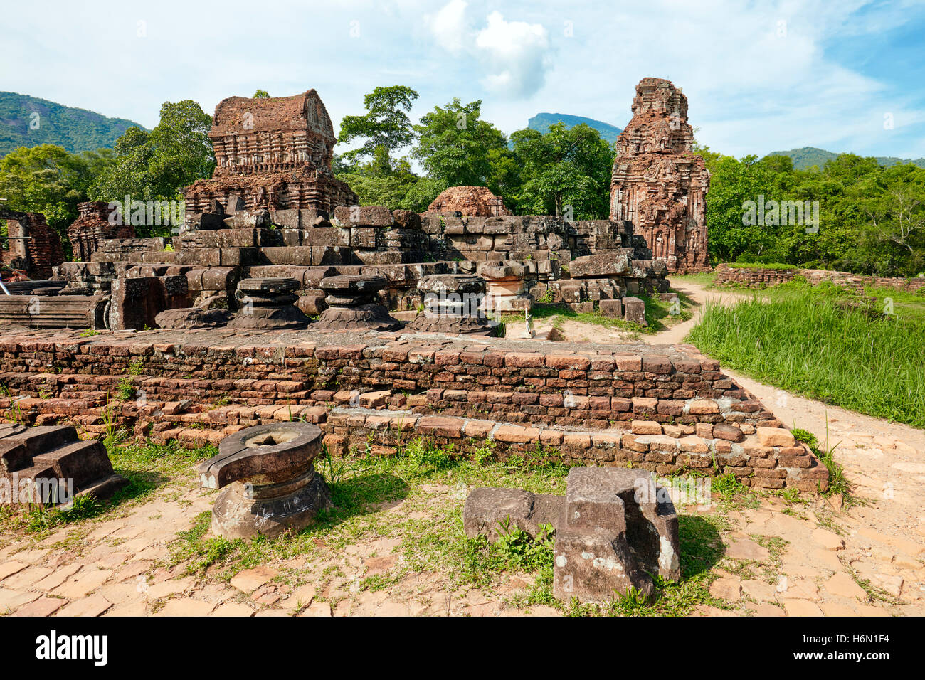 Ancient temple ruins in the Group B. My Son Sanctuary, Quang Nam Province, Vietnam. Stock Photo