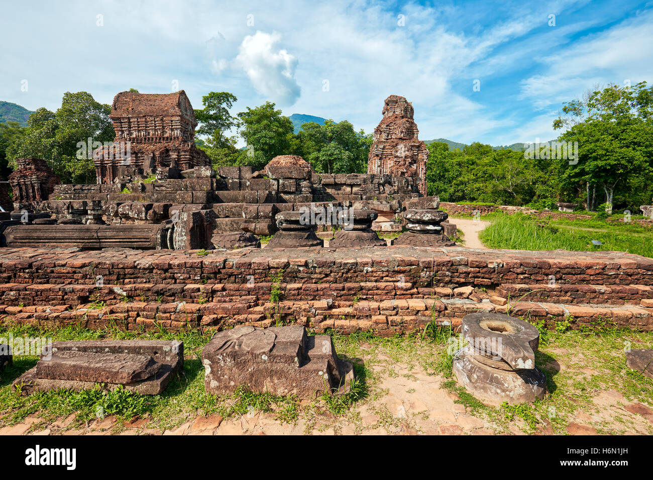 Ancient temple ruins of Group B. My Son Sanctuary, Quang Nam Province, Vietnam. Stock Photo