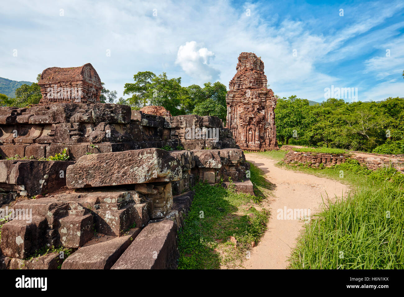 Ancient temple ruins of Group B. My Son Sanctuary, Quang Nam Province, Vietnam. Stock Photo