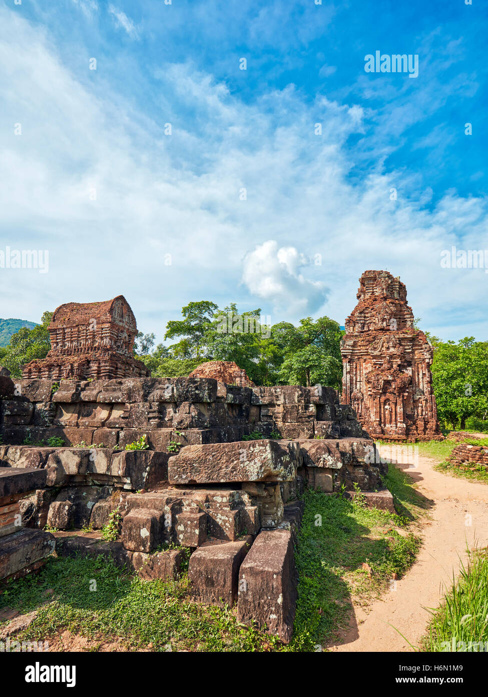 Ancient temple ruins of Group B. My Son Sanctuary, Quang Nam Province, Vietnam. Stock Photo