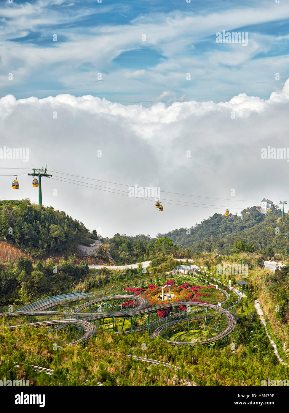Elevated view of Fantasy Amusement Park. Ba Na Hills Mountain Resort