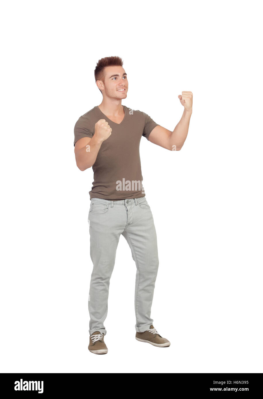 Winner Guy With Spiky Hair Isolated On White Background Stock
