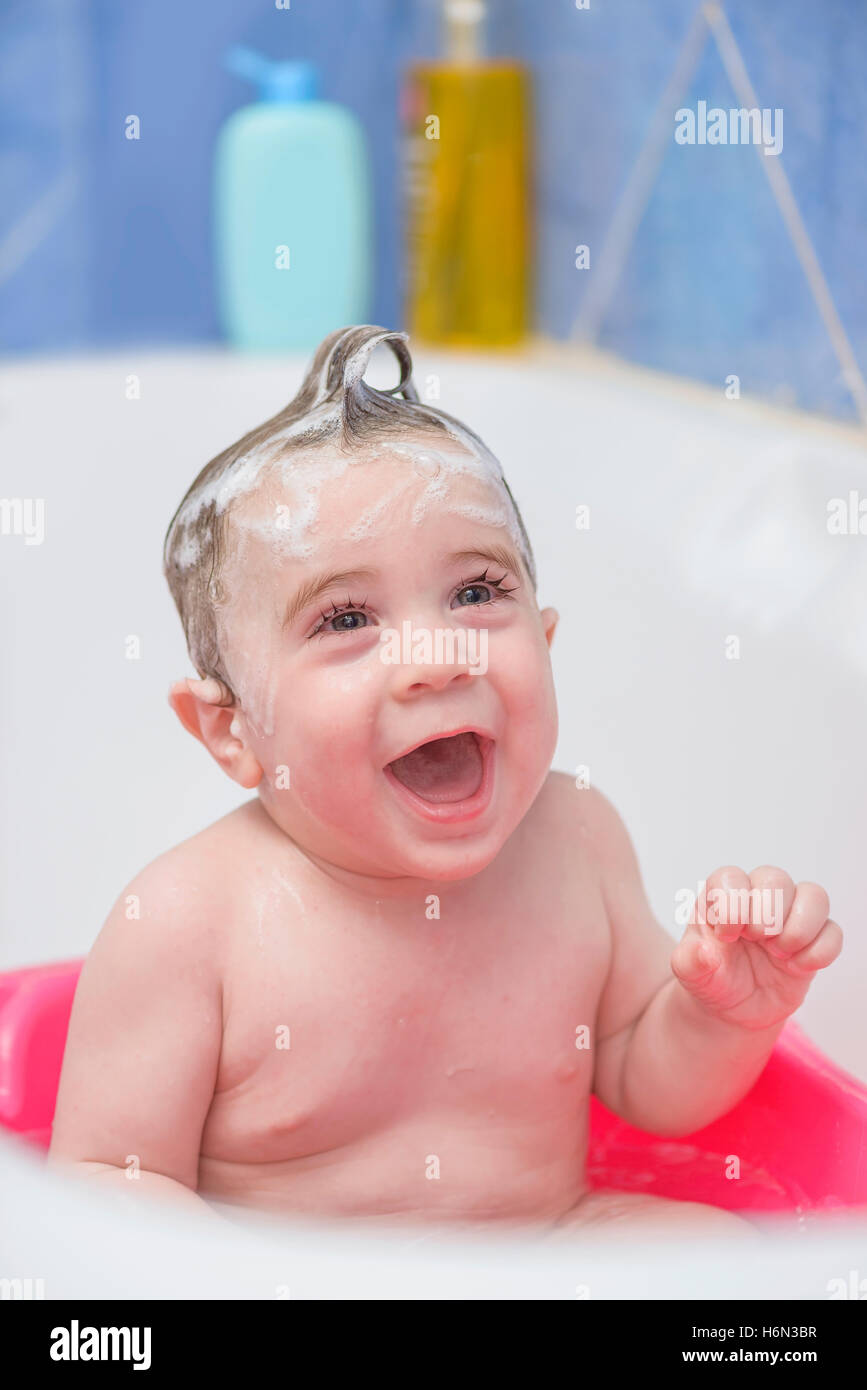 Happy Cute Little Baby Boy Taking a Bath Stock Photo Alamy