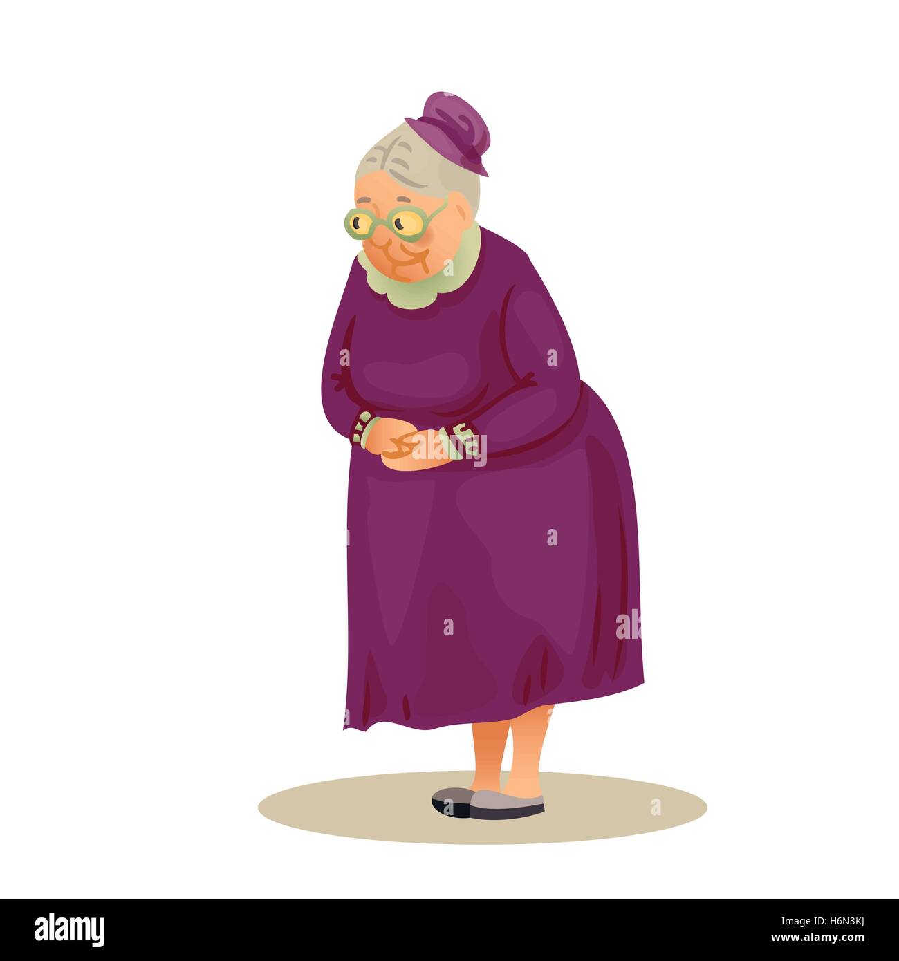 Funny elderly lady with glasses. Grandmother standing with folded hands.  Festively dressed old woman in a hat. Colorful cartoon Stock Vector Image &  Art - Alamy