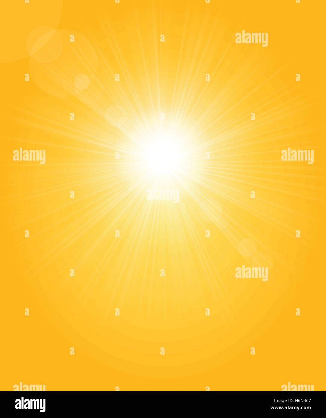 Golden background with glowing sun, rays and glares. Stock Vector