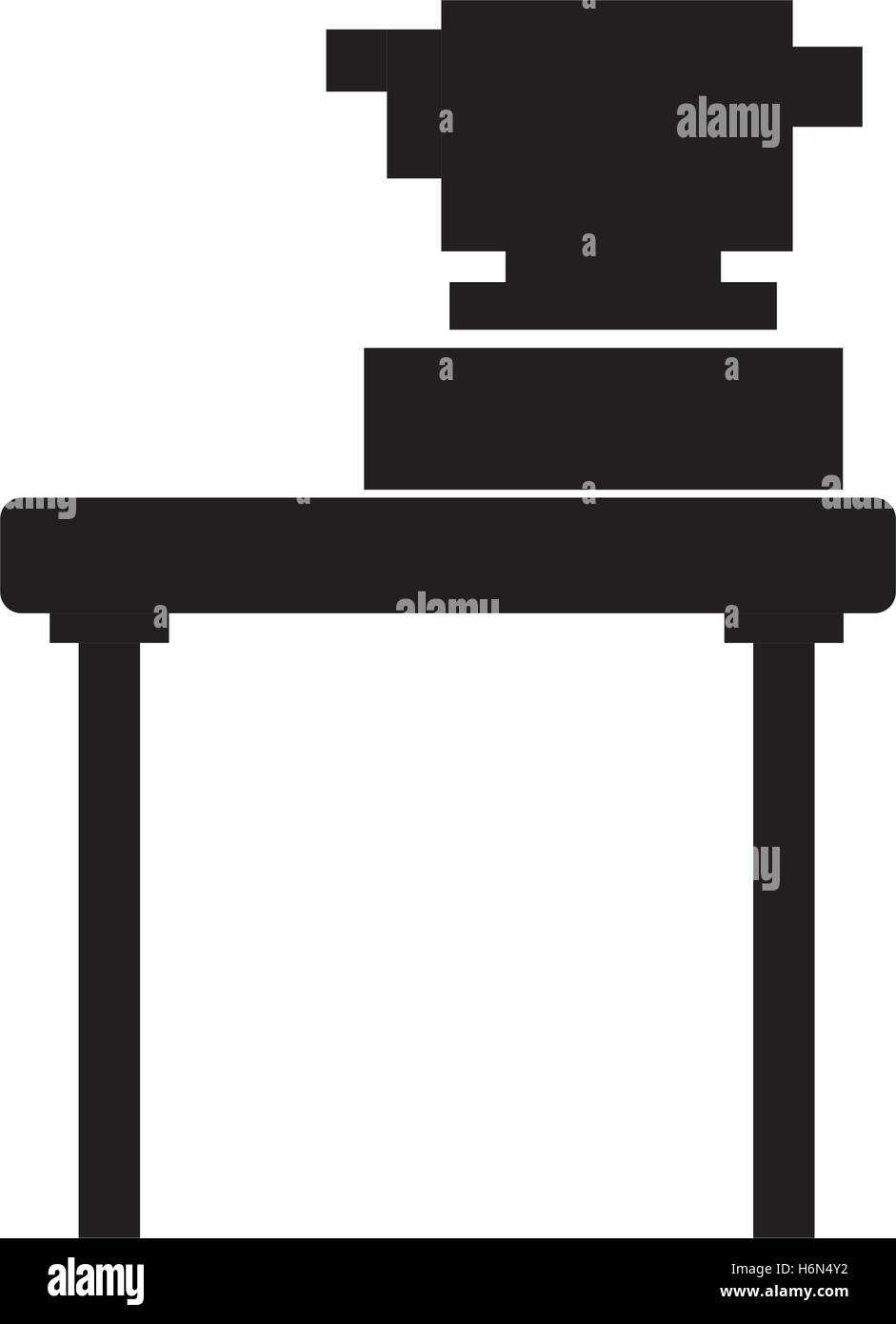 black silhouette equipment topography on desk vector illustration Stock Vector