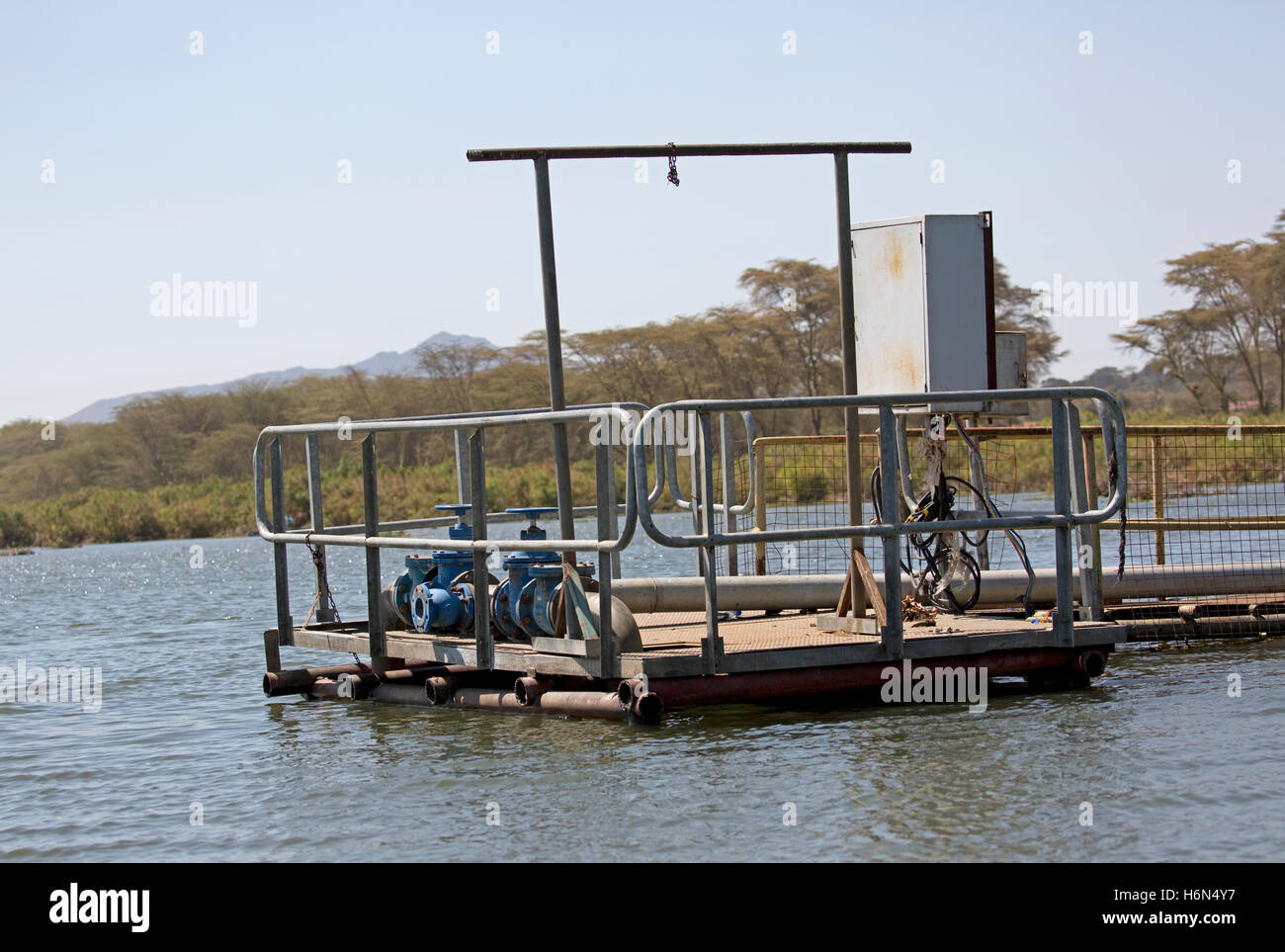 Pumps extracting water from Lake Naivasha Kenya Stock Photo