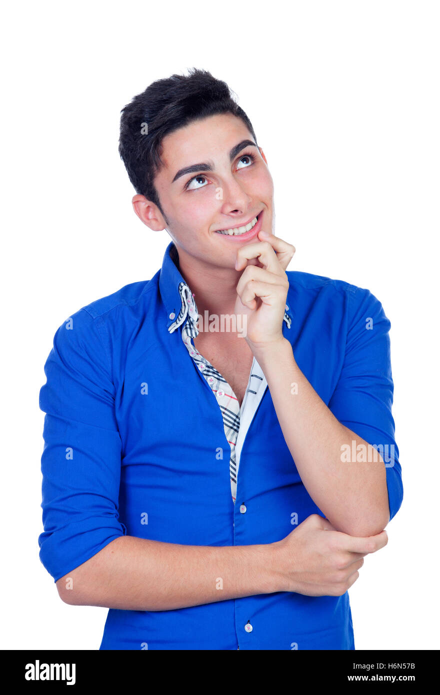 Pensive young men isolated on a white background Stock Photo - Alamy